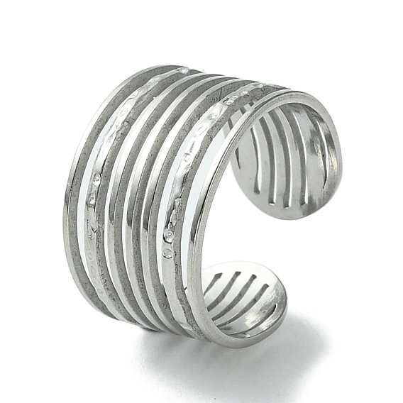 304 Stainless Steel Open Cuff Ring, Hollow Multi Lines