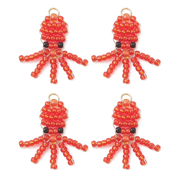 Подвески в виде осьминога, обмотанных медной проволокой и украшенных бусинами., подвески из бисера, с 304 кольцами из нержавеющей стали