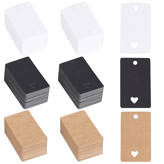 Paper Price Tags, Hang Tags, for Jewelry Display, Arts and Crafts, Wedding Christmas, Rectangle with Heart