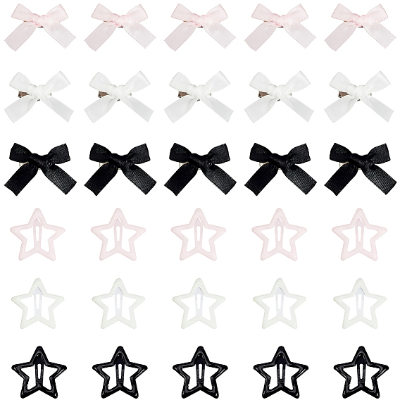 30 шт. 3 цвета звезды железные эмалированные заколки для волос, 30 шт. 3 цвета платины железные заколки для волос из кожи аллигатора, с бантом из полиэстера