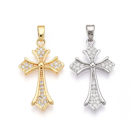 Латунные микро проложить кубического циркония подвески, без кадмия и без свинца, крест прелести