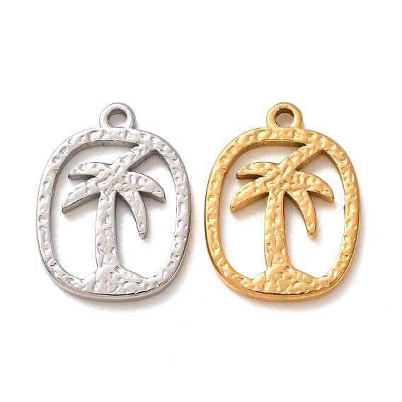 304 Stainless Steel Pendants, Rectangle with Coconut Tree Charms