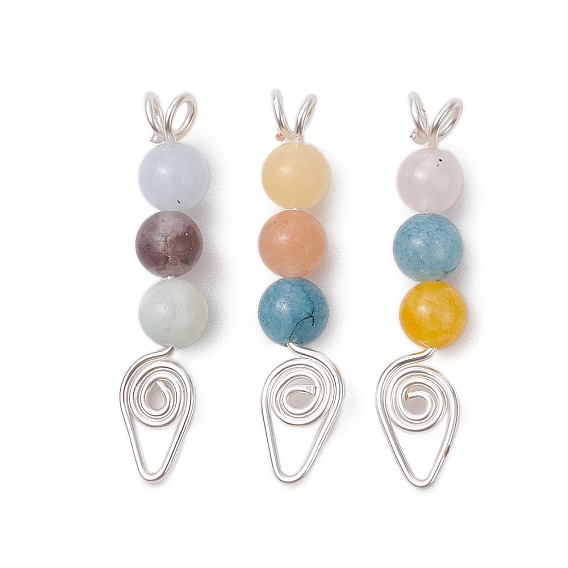 Подвески из натуральных смешанных камней с круглыми бусинами, стрелы-талисманы с медной проволокой, серебряный цвет гальваническим