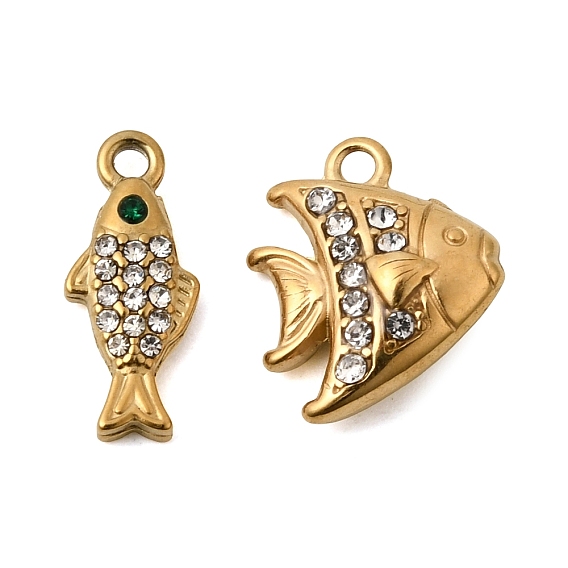 304 подвески из нержавеющей стали, рыбы прелести, со стразами, ионное покрытие (ip)