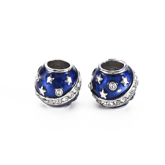 Gestell Legierung Emaille europäischen Perlen, mit Strass-Kristall, Großloch perlen, Cadmiumfrei und Nickel frei und Bleifrei, rondelle mit Stern, Platin Farbe