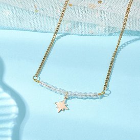 Подвеска из сплава с гранеными бусинами-рондель из гальванического стекла 304 Женские ожерелья из нержавеющей стали с панцирным плетением, золотые