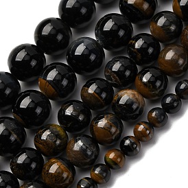 Нити железных бусин натурального синего тигрового цвета, круглые