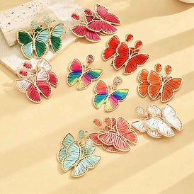 Серьги-гвоздики в богемном стиле из сплава и хлопка., плетеная бабочка, золотые