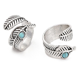 Synthetic Turquoise Cuff Rings, Alloy Leaf Open Rings for Women, Cadmium Free & Lead Free