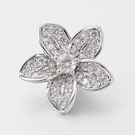 Цветок латунные микро проложить кубического циркония многожильных ссылки, 14x15x6 мм, отверстие : 1 мм