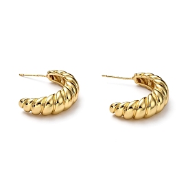 Brass Half Hoop Earrings, Stud Earrings, Textured, Double Horn/Crescent Moon