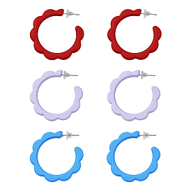 3 пары 3 цветные акриловые серьги-гвоздики в форме буквы С, фурнитура из нержавеющей стали , платина