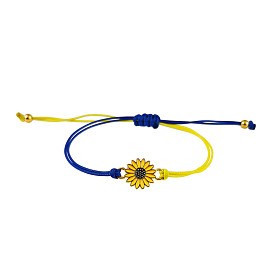 Colorful Friendship Bracelet with Sunflower, Daisy and Blue Yellow Wax Thread Weaving