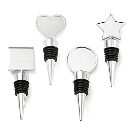 Alloy Red Wine Stopper, Heart/Star/Square Resin DIY Blank Bezel Tray, Silicone Bottle Stopper, Cone