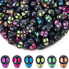 300шт. непрозрачные черные акриловые бусины, ремесла стиль, череп