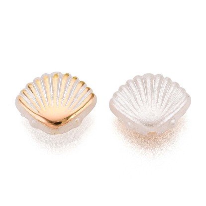Абс пластиковые жемчужные бисера, формы раковины, золотой металл обвитыми, с половиным покрытием