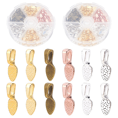 560Pcs 7 Style Alloy Glue-on Flat Pad Bails, Leaf