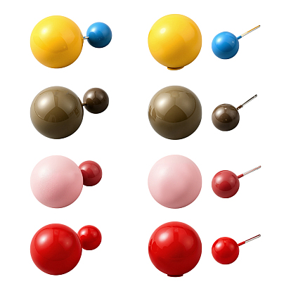 4 пары 4 цветные пластиковые круглые серьги-гвоздики, мяч серьги, платина