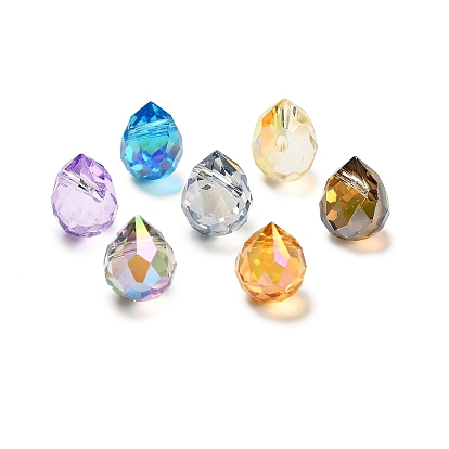 Прозрачные стеклянные амулеты, слеза, граненые, с покрытием AB цвета