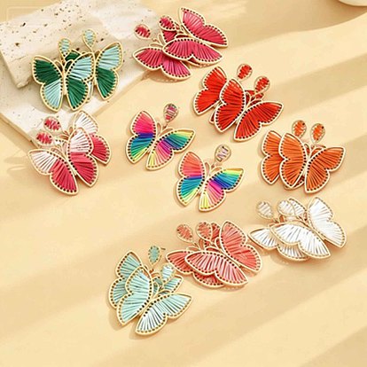 Серьги-гвоздики в богемном стиле из сплава и хлопка., плетеная бабочка, золотые