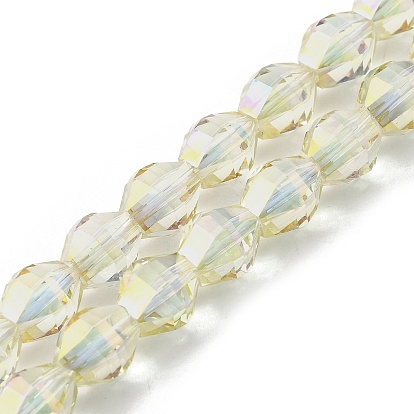 Стеклянные бусины с гальваническим покрытием , двухконусные, половина рианбоу покрытый пластиной, граненые