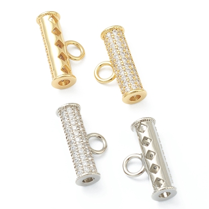 Brass Cubic Zirconia Tube Bails, Loop Bails, Long-Lasting Plated, Column