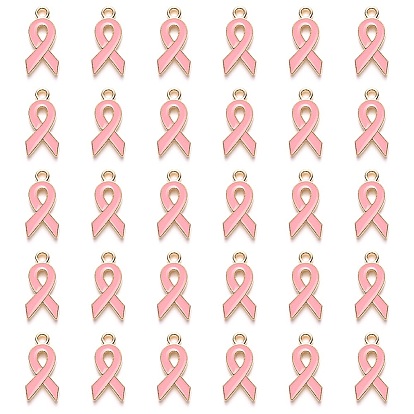 Подвески из эмали и сплава, без кадмия и без свинца, Октябрь Рак молочной железы Розовая форма ленты осведомленности, свет позолоченные