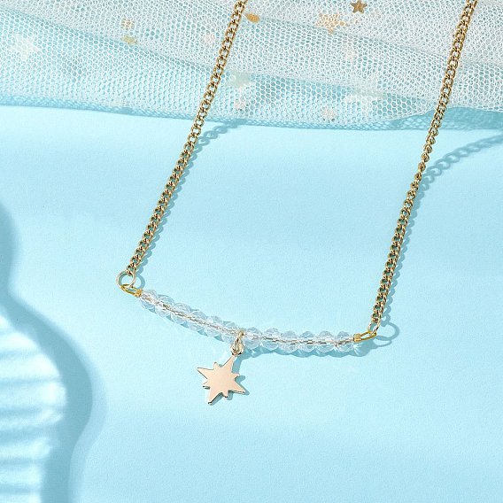 Подвеска из сплава с гранеными бусинами-рондель из гальванического стекла 304 Женские ожерелья из нержавеющей стали с панцирным плетением, золотые