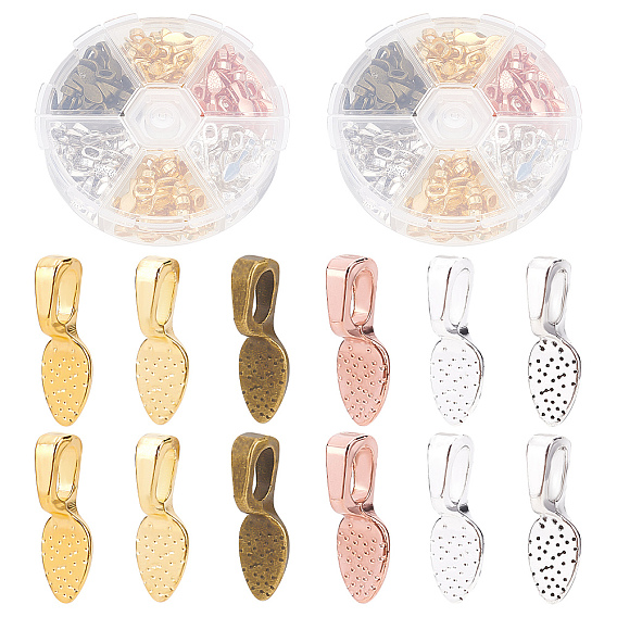 560Pcs 7 Style Alloy Glue-on Flat Pad Bails, Leaf