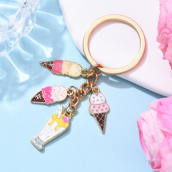 Брелок из эмалевого сплава, с железными кольцами, мороженое, золотые