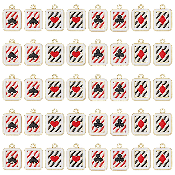 40 шт 4 стили подвески из сплава эмали, золотые, прямоугольник с подвеской в виде игральной карты, пики/трефа/бубна/черва