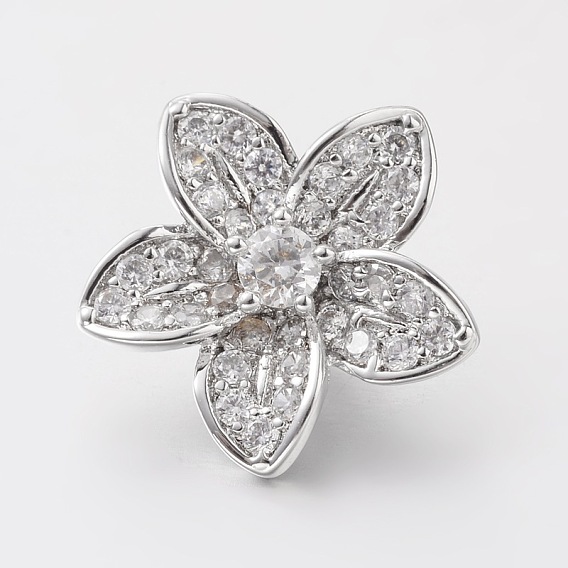 Цветок латунные микро проложить кубического циркония многожильных ссылки, 14x15x6 мм, отверстие : 1 мм