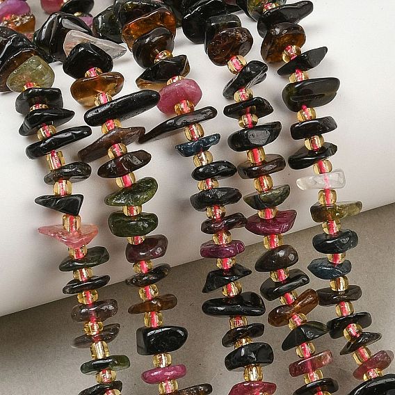 Colliers de perles de tourmaline multicolores naturelles, nuggets