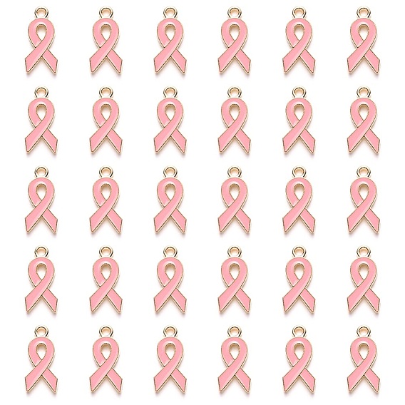 Подвески из эмали и сплава, без кадмия и без свинца, Октябрь Рак молочной железы Розовая форма ленты осведомленности, свет позолоченные