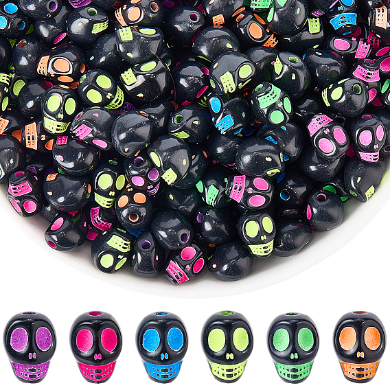 300шт. непрозрачные черные акриловые бусины, ремесла стиль, череп