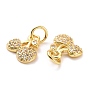 Brass Micro Pave Cubic Zirconia Charms, with Jump Rings, Long-Lasting Plated, Cadmium Free & Lead Free, Light Gold, Cherry