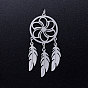 201 Stainless Steel Pendants, with Jump Rings, Woven Net/Web with Feather