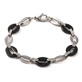 304 Stainless Steel Coffee Bean Chain Bracelets, with 201 Stainless Steeel Findings, Stainless Steel Color