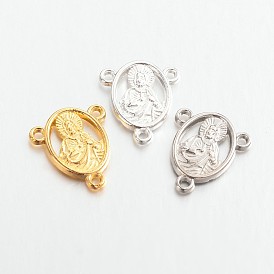 Alloy Chandelier Component Links, 3 Loop Connectors, For Easter, Oval with Jesus, Lead Free & Cadmium Free, 18x16x2mm, Hole: 2mm