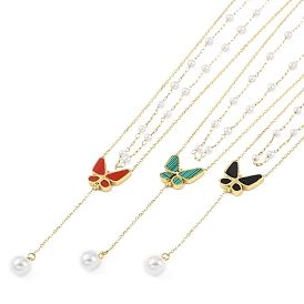 Ion Plating(IP) Golden Tone 304 Stainless Steel Double Layer Butterfly Pendant Necklaces for Women, with Plastic