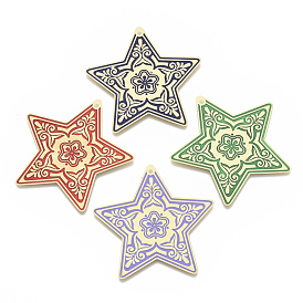 Gros émaillis en laiton, embellissements en métal gravé, couleur or mat, étoile avec des fleurs