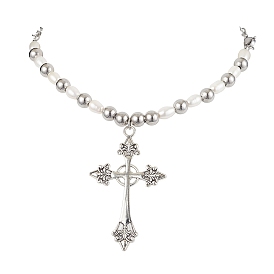 Natural Pearl with Cross Alloy Pendant Necklaces