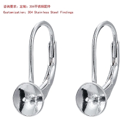 304 accessoires dormeuses d'oreilles en acier inoxydable, avec tasse épingle de bails de cheville perle, pour la moitié de perles percées