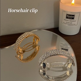 Delicate Diamond Hair Clip with Curved Rhinestone Ponytail Holder - Elegant, Spring Clip.
