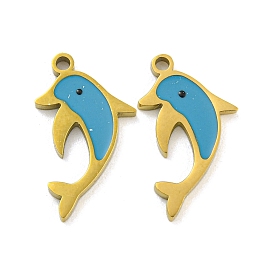 316 Surgical Stainless Steel Enamel Pendants, Dolphin Charm, Golden