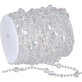 Acrylic Crystal Garlands Strands, Prism Chandelier Bead Chains, with Spool, for DIY Door Curtain Decoration, Round & Octagon
