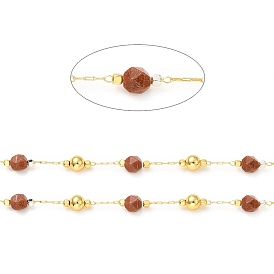 Chaînes de perles rondes en laiton et jaspe d'image rouge naturel faites à la main pour la fabrication de bracelets de colliers, soudé, avec bobine
