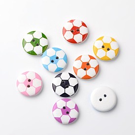 Thème sportif, ballon de football / soccer 2 -boutons en bois à trous, 20x4mm, Trou: 2mm