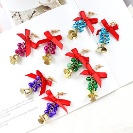 Chic Bow Ribbon Bell Earrings with Butterfly Pendant - Trendy Christmas Collection