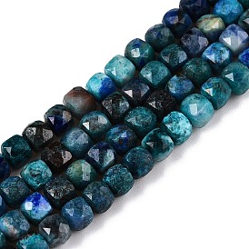 Natural Chrysocolla and Lapis Lazuli Beads Strands, Dyed, Faceted, Cube